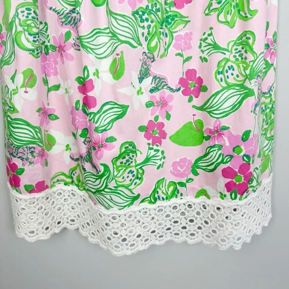 LILLY PULITZER | Floral Strapless Pink Green Dress Lace Trim Women’s Size 2 - Picture 5 of 9